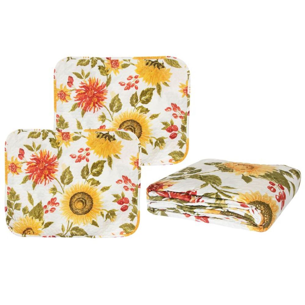 Gold Coast 3-Piece Sunflowers Quilt Bedding Set in White, Full